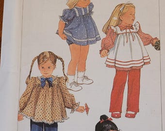 Simplicity Vintage UNCUT Toddler sz 1,2,3 tops, apron, sundress, pants and panties pattern 7062