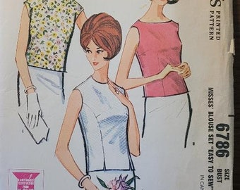 Cute 1963 UNCUT McCalls  Misses sz 18 Blouse Set Pattern 6786