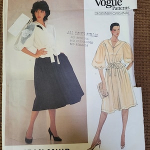Vintage UNCUT VOgue Designer Original Jean Muir Misses sz 8 top, belt and skirt pattern 1123