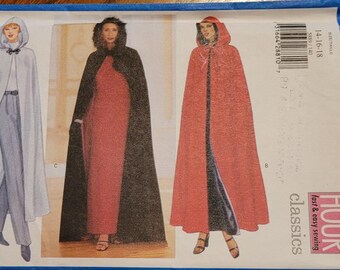 Butterick UNCUT Three Hour Classics Misses sz 14, 16, 18 Hooded Cape Pattern 5889