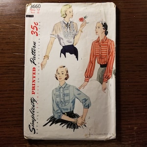 Rare Vintage 50&#39;s Simplicity Misses sz 12 (bust 30) blouse patterns 3660