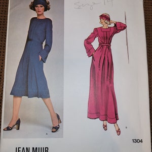Vintage 70&#39;s UNCUT Vogue Designer Original Jean Muir Misses sz 14 Dress and Headband Pattern 1304