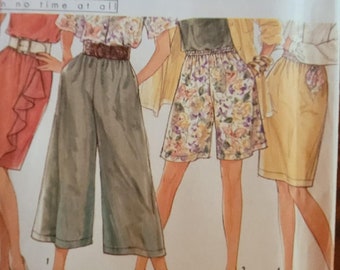 Vintage 90's Simplicity UNCUT Sz 10-18 Fashion in No Time Culottes and Skirt with/without drape pattern 7173