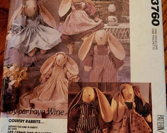 Vintage UNCUT McCalls Faye Wine Country Rabbits Pattern 3760
