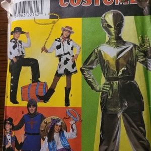 Vintage UNCUT Simplicity sizes 7-14 (Chest 26-32) Alien, Cowboy/cowgirl, knight, pirate costume pattern 8381