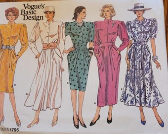 Patrón de vestidos de mujer talla 8 de Vogue, sin cortar, de la colección Basic Designs, modelo 1796.