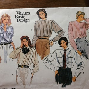 Vintage UNCUT Vo80&#39;s Vogue&#39;s Basic Design Misses sz 12 Blouse Patterns 1398