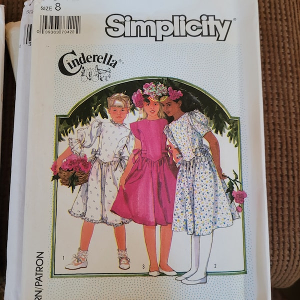 Vintage 80's UNCUT Simplicity Cinderella Girls sz 8 dress with gathered skirt to princess seamed bodice pattern 7342