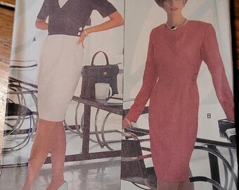 90's UNCUT Vogue Career Misses sz 12, 14, 16 mock wrapped dress pattern 7992