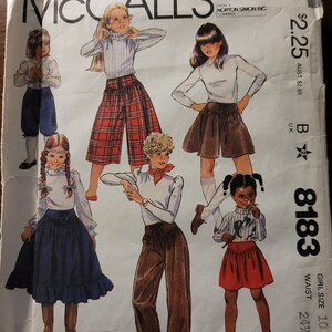 Rare vintage McCalls 80's UNCUT Childs size 10 Skirt, Culottes, Pants and Knickers Pattern 8183