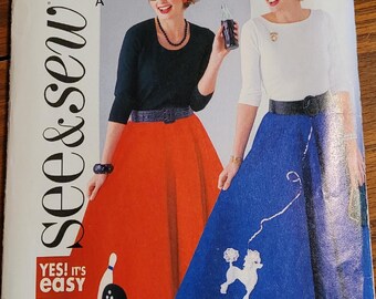 See & Sew UNCUT Misses All Sizes poodle Skirt/ Bowling Skirt Pattern 4007