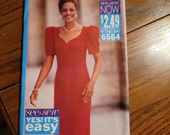 See & Sew UNCUT Misses sizes 16-24 fitted, lined straight dress pattern 6564