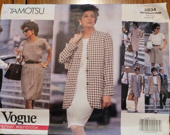 Uncut Vogue Career Wardrobe Tamotsu Misses sz 14, 16, 18 Jacket, Dress, Top, Skirt and Shorts Pattern 2834