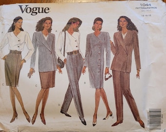 Patrón de vestuario vintage de los años 90, sin cortar, de Vogue, tallas 14, 16 y 18, número 1044.