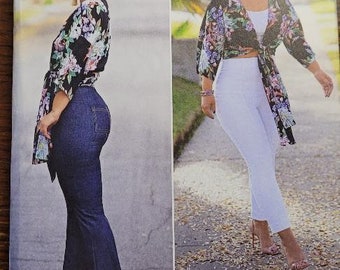 Uncut mimi g, Simplicity Misses sz 6-14 High waisted slim or bell bottom pants and tie front shirt pattern R11396