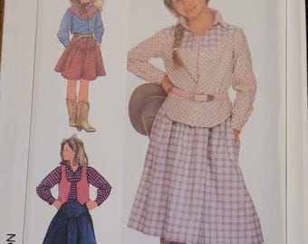 Vintage UNCUT Simplicity Girls sz 10 Skirt, Shirt and Lined Vest Pattern 7622