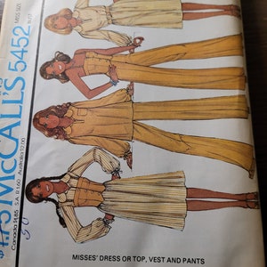 Vintage 70&#39;s UNCUT McCalls Misses sz 10 Dress, Top, Vest, Pants pattern 5452