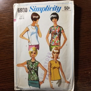 Vintage 60&#39;s Simplicity Misses sz 12 (bust 32) blouse pattern