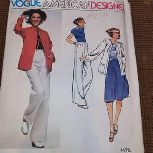 May include: A vintage sewing pattern for a women's jacket, pants, and skirt. The pattern is by Vogue American Designer and features a design by Anne Klein. The pattern number is 1478.