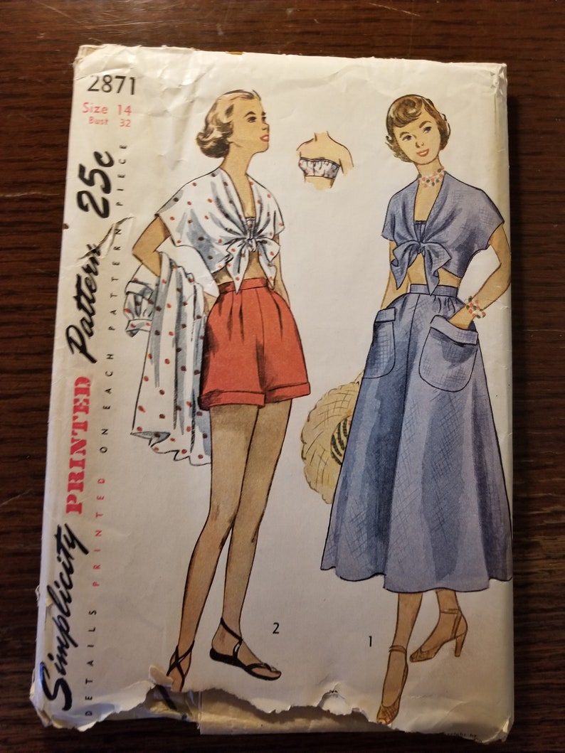 top and skirt pattern 2871 Vintage 40;s UNCUT Simplicity Misses sz 14 shorts Bra bust 32