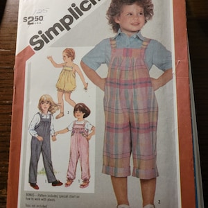 Vintage 80&#39;s Uncut Childs sz 5 Overalls in two lengths and romper pattern 6309