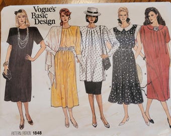 Vintage UNCUT Vogue Basic Design Misses Sizes 8, 10, 12 Dress, Tunic and Skirt Pattern 1848