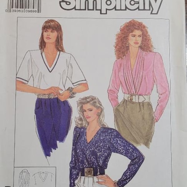 Simplicity 80's UNCUT All Sizes Misses Pullover Tops with Detachable Pleated Drape Pattern 9524