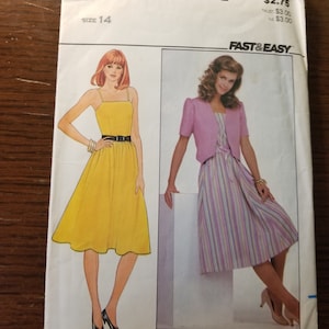 Vintage 80&#39;s Butterick Misses sz 14 (bust 36) sundress and jacket pattern 4396