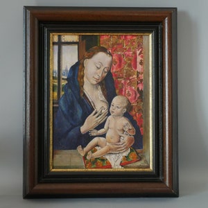 Vintage Madonna and Child Painting: Hand-Painted Copy of Dirk Bouts Virgo Lactans