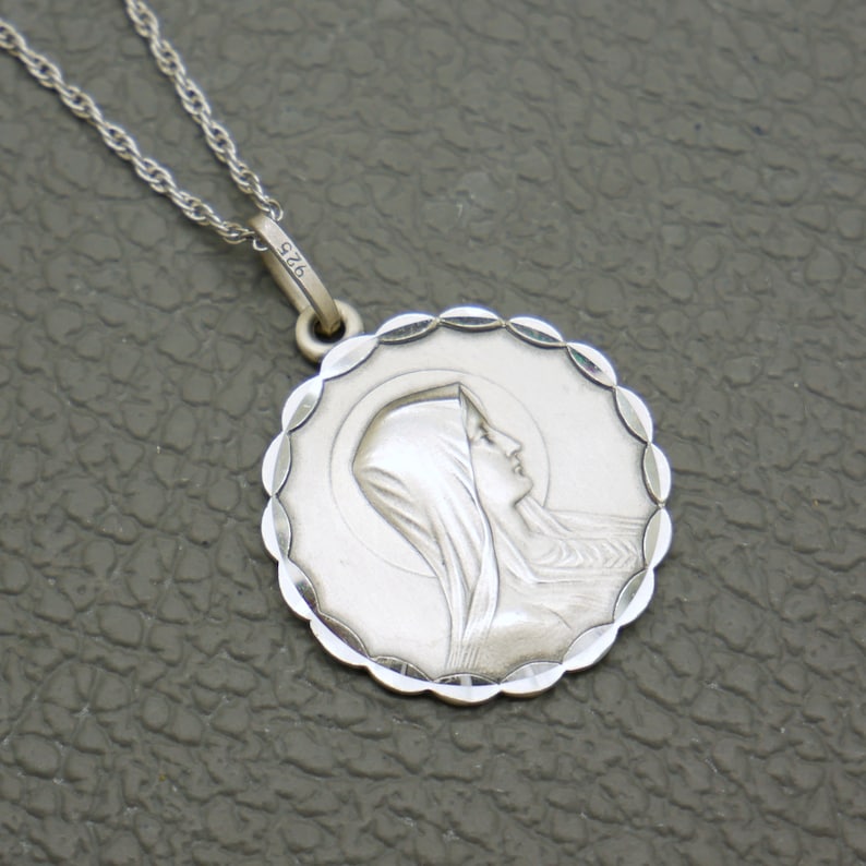 Our Lady of Lourdes Sterling Silver Medal Pendant: French Vintage ...