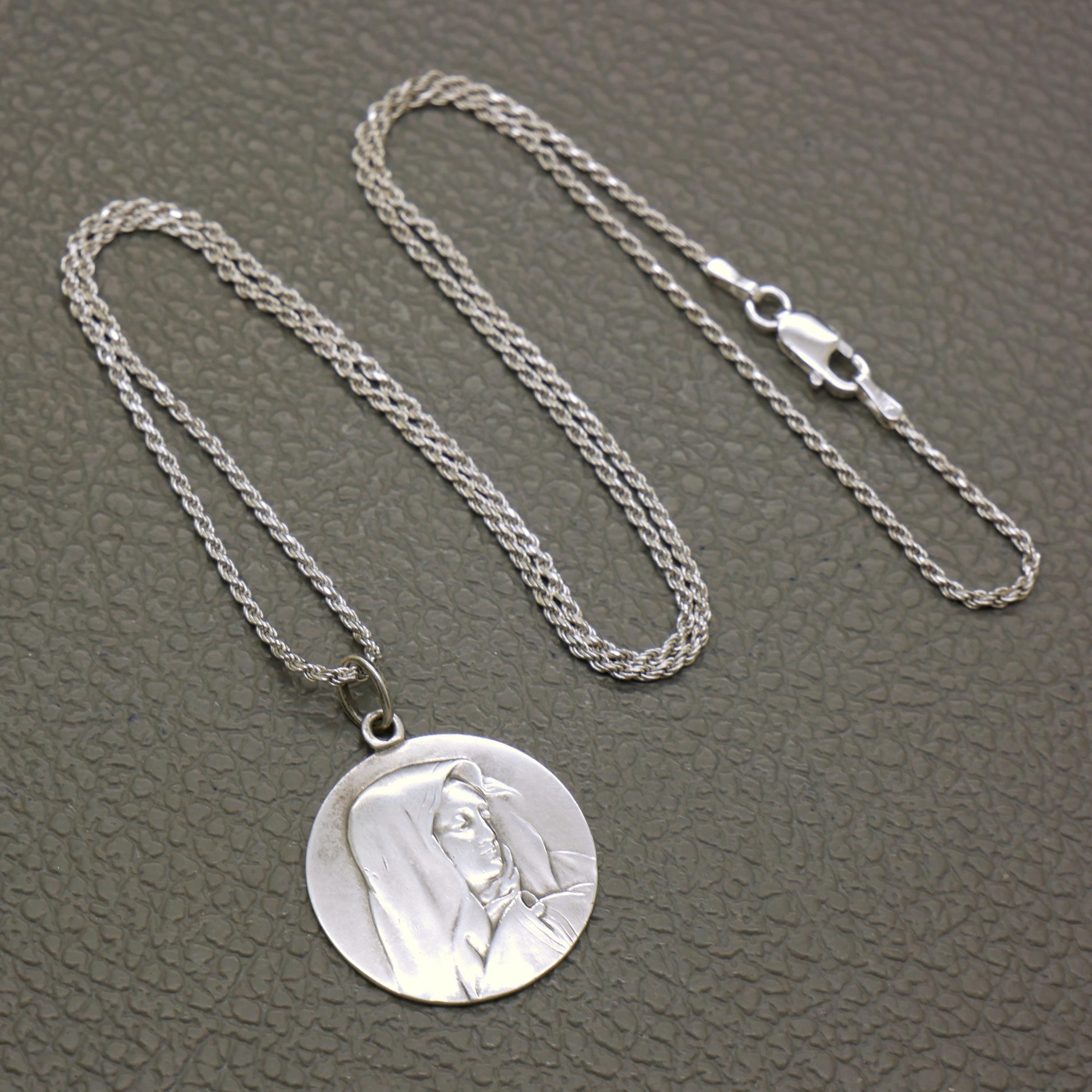 Our Lady of Lourdes 800 Silver Medal - 1930s Catholic Jewelry, Optional ...
