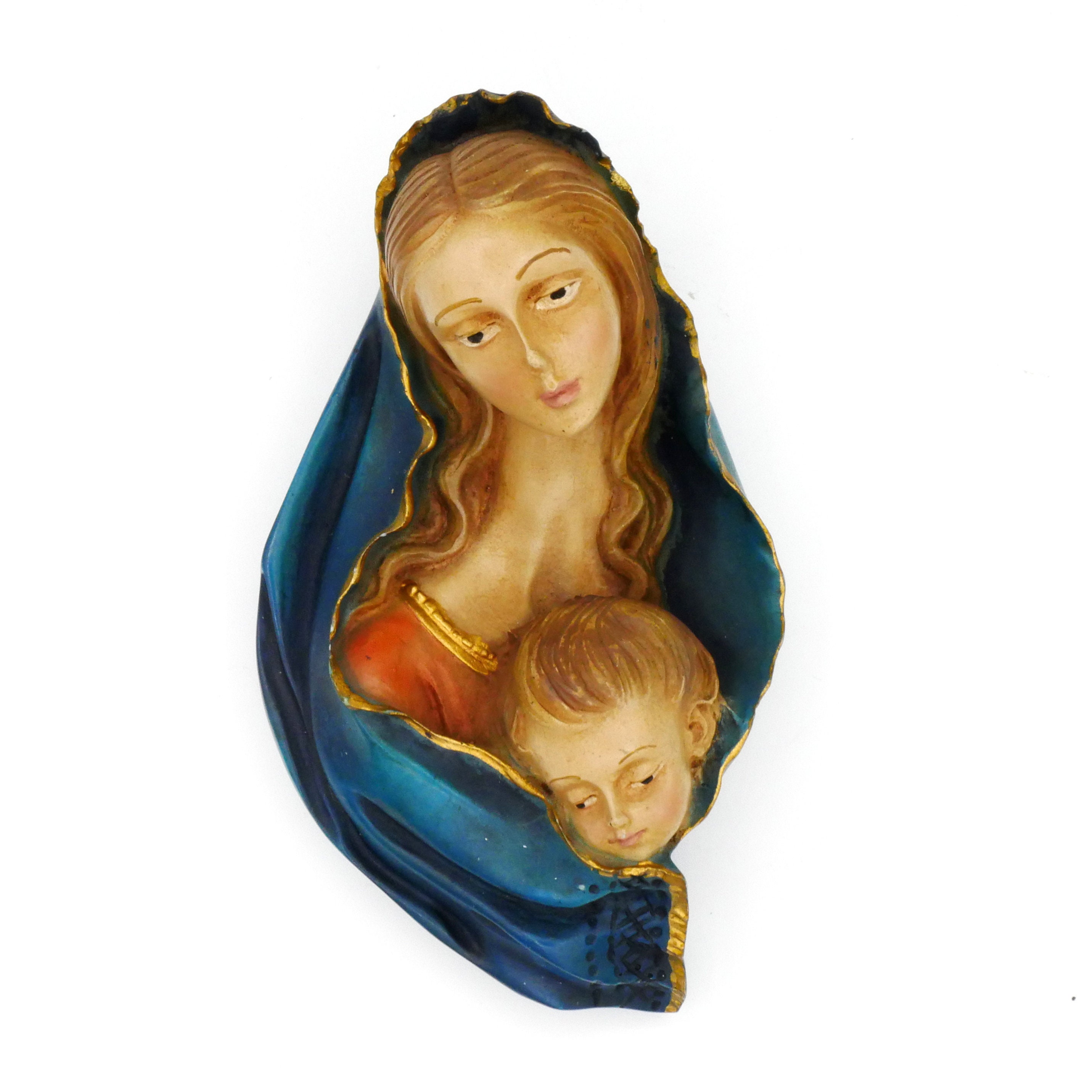 Vintage Madonna and Child Wall Decor: Hand-Painted Mid-Century Religious Art