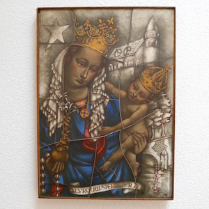 Opaline Glass Icon: Our Lady Star of the Sea, 1950s Van Paridon Dutch Catholic Art