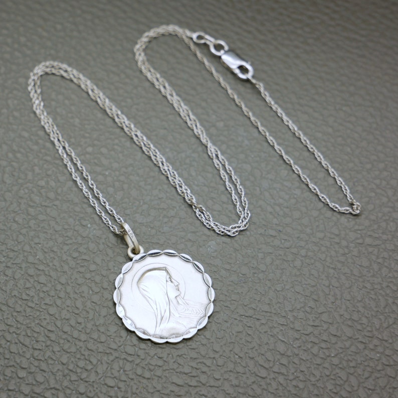 Our Lady of Lourdes Sterling Silver Medal Pendant: French Vintage ...