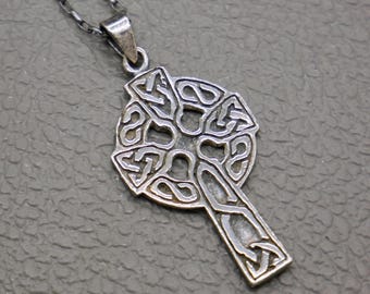 Vintage Sterling Silver Celtic Knot Cross Pendant with 21" Sterling Chain