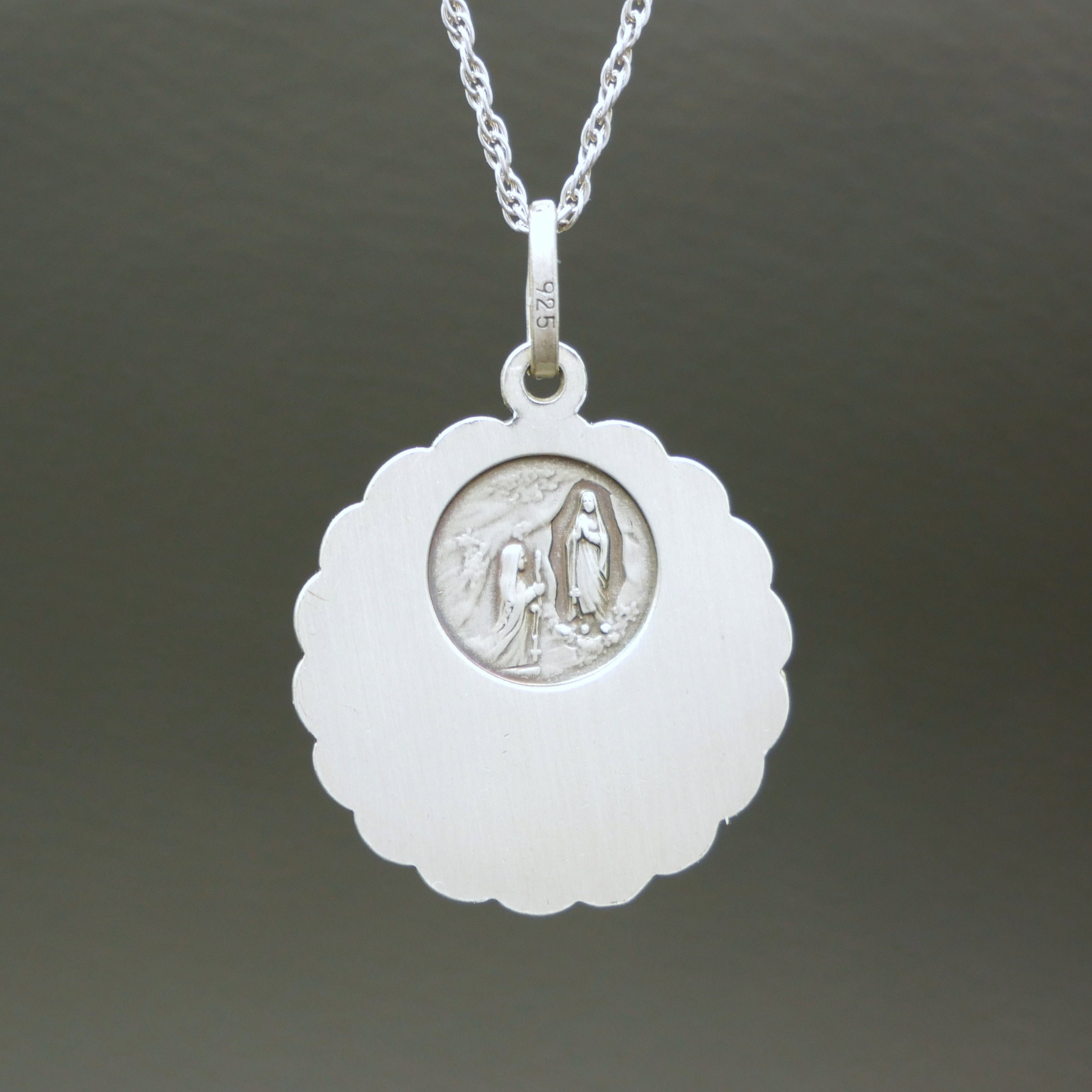 Our Lady of Lourdes Sterling Silver Medal Pendant: French Vintage ...