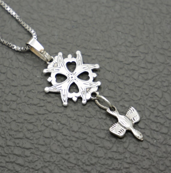 Vintage 835 Silver Huguenot Cross Pendant with Op… - image 1