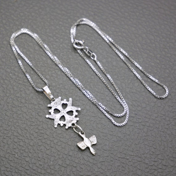 Vintage 835 Silver Huguenot Cross Pendant with Op… - image 3