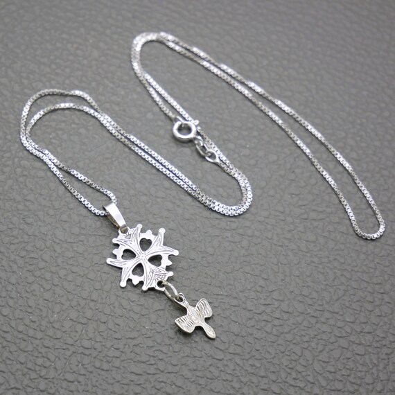 Vintage 835 Silver Huguenot Cross Pendant with Op… - image 7