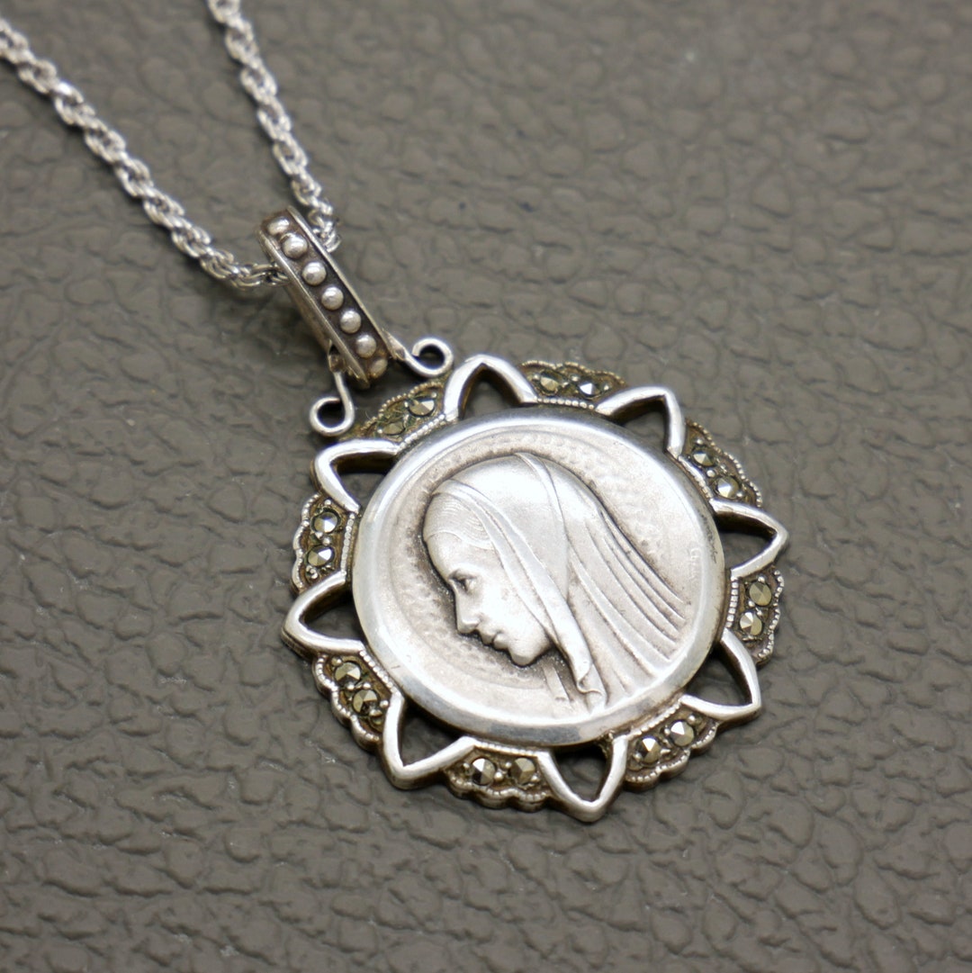 Our Lady of Lourdes 835 Silver Medal Pendant & Optional Rope Chain ...