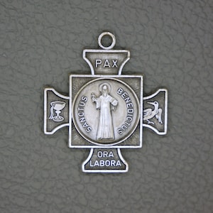 Saint Benedict Medal Cross, Catholic Prayer Medal, Vintage Protection Charm Pendant, Protective talisman