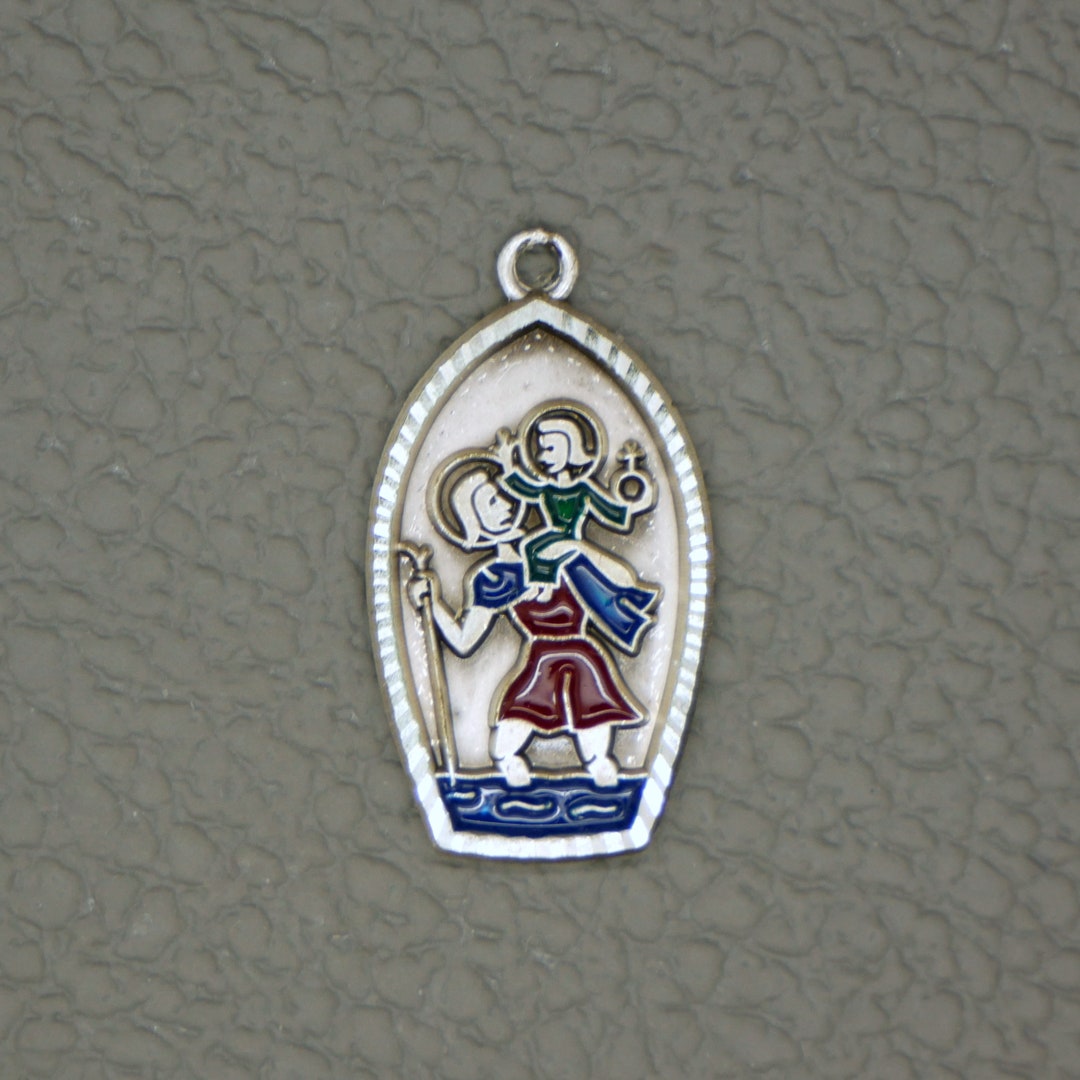 St. Christopher Catholic Prayer Medal With Enamel Detailing, German