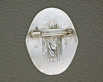 BROCHE ANCIENNE  Sainte Vierge Et Fleurs De Lys  - Argent Massif