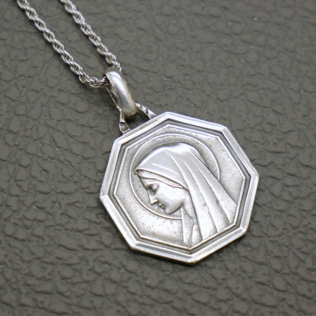 Our Lady of Lourdes 835 Silver Medal: French Vintage Catholic Pendant ...