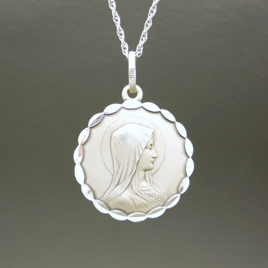 Our Lady of Lourdes Sterling Silver Medal Pendant: French Vintage ...