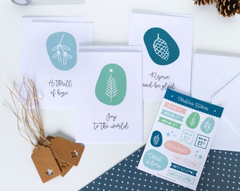 Christmas carol cards, tags and stickers set - 6 cards, 6 tags and a matching sticker sheet.