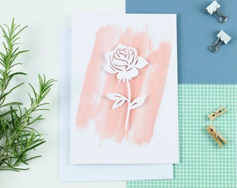 Rose 3D Paper Cut Card - Floral Anniversary, Wedding, Mother's day, Valentine's day Card