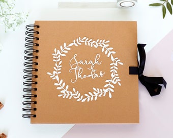 Personalised Couple's Laurel Wreath Scrapbook - Couple's Wedding Guestbook, Anniversary Scrapbook