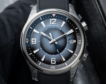 Vintage Jaeger-LeCoultre Polaris Date 200M Grey Blue Steel 42mm 857.8.A0.S, men's watch, gift for him