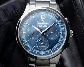 Vintage Jaeger-LeCoultre Master Control Chronograph Calendar Bracelet Blue, men's watch, gift for him